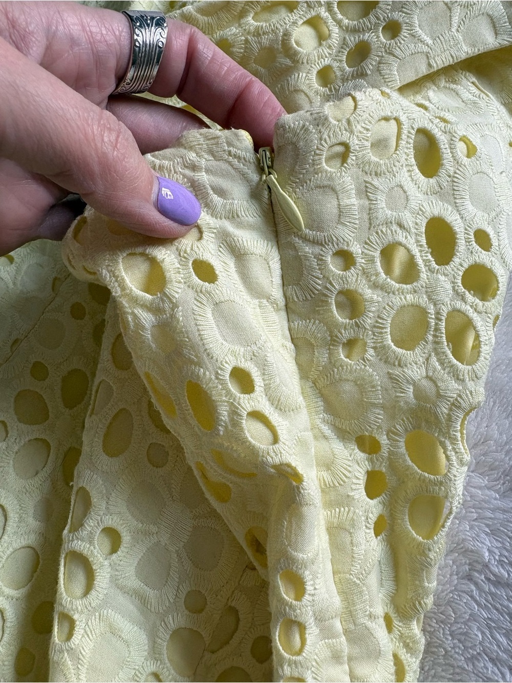 Tommy Hilfiger Butter Yellow Eyelet V-Neck Sleeveless Mini Dress - Picture 8 of 17